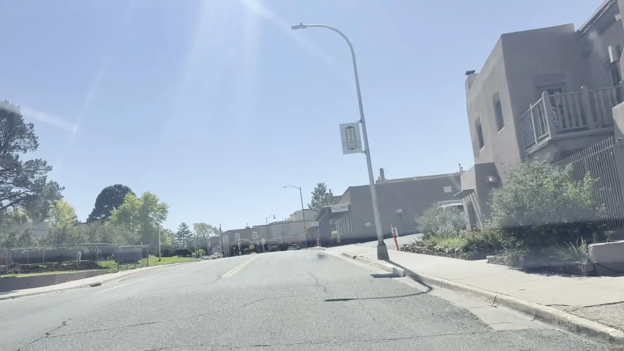 Driving south on Galisteo St from the Plaza side, with 300 Galisteo on the right