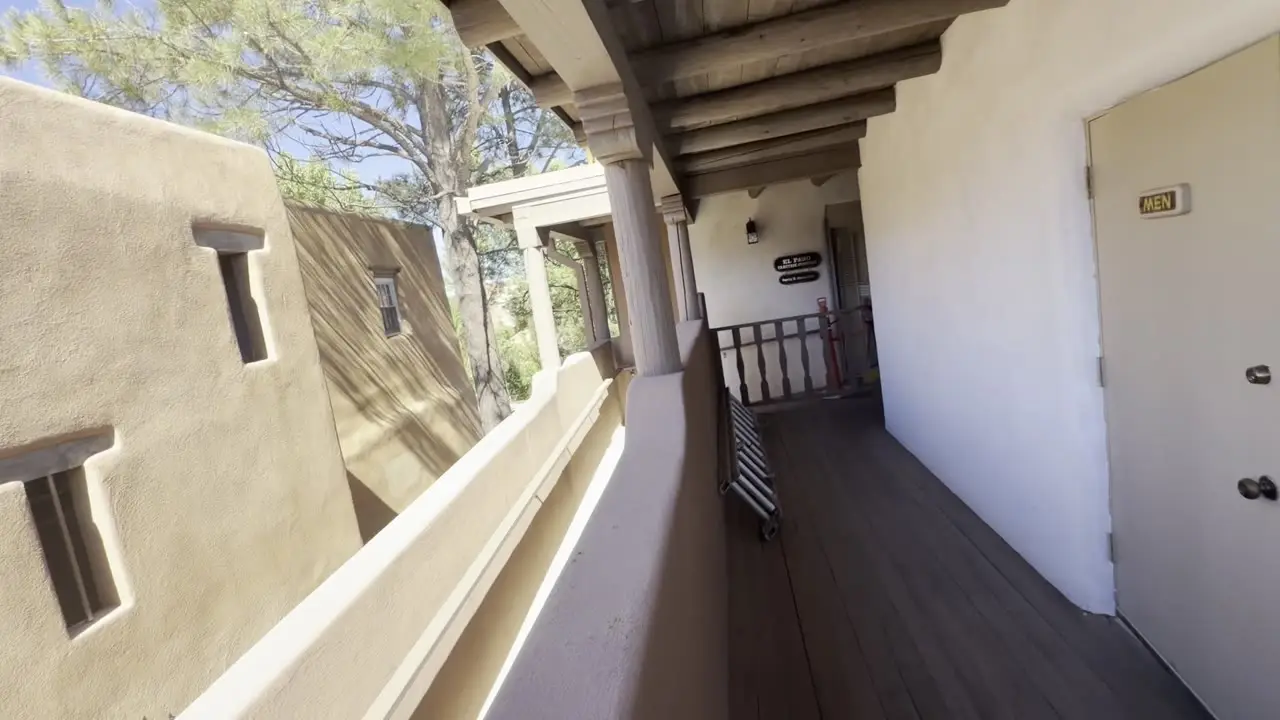 The covered walkway upstairs